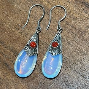 Sterling silver Opalite moonstone carnelian earrings